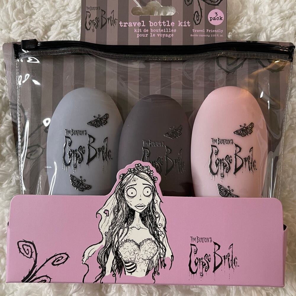 Mad Beauty Tim Burton's Corpse Bride Travel Bottle Kit Set NEW 3 pack plus pouch